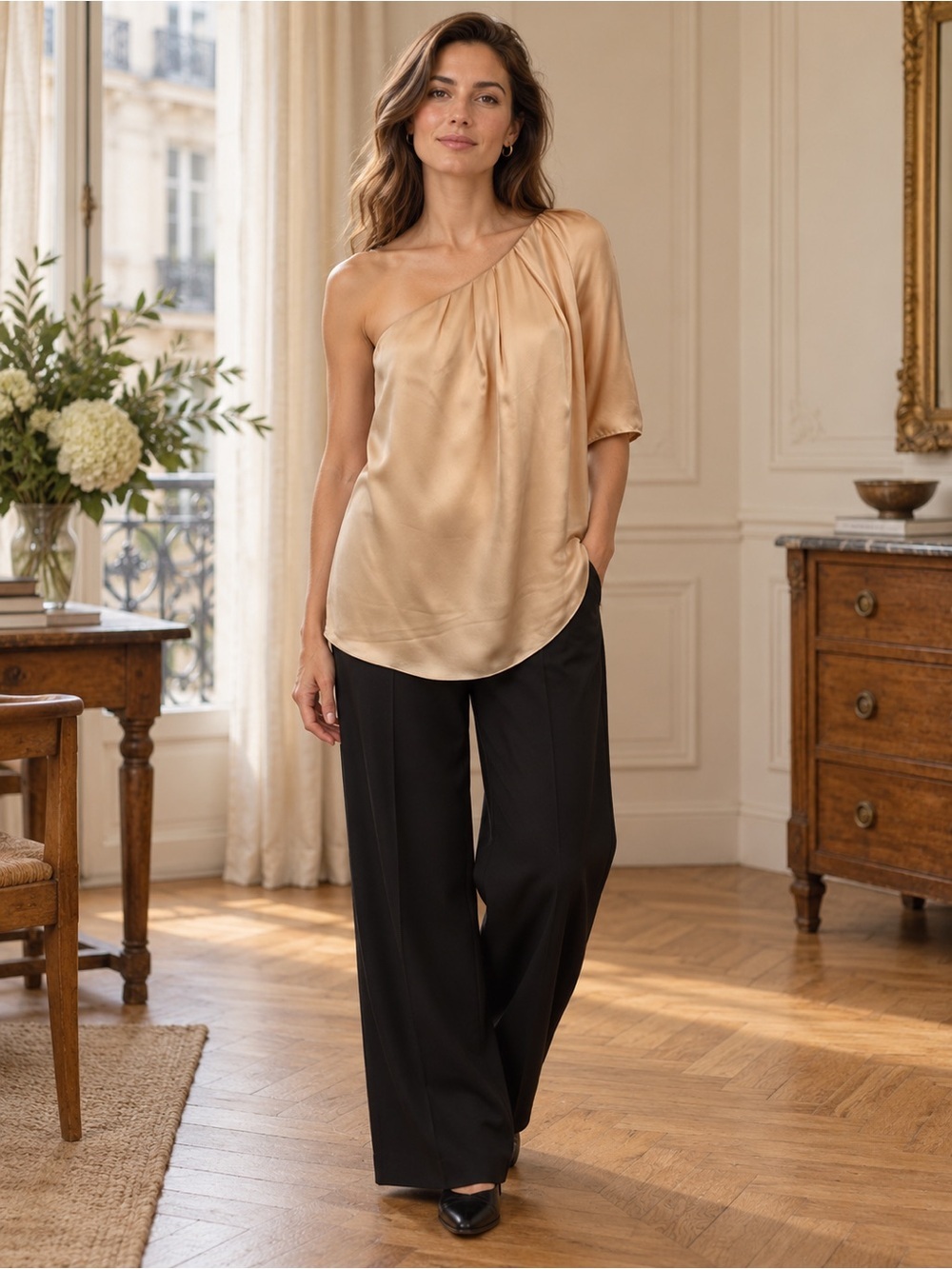 Club Monaco 100% Silk Blush One-Shoulder Blouse Size 10